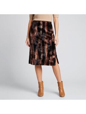Dex Women's Black & Brown Faux Fur Skirt with Side Slits in size 12 New NWOT